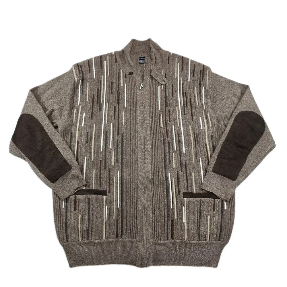 SilverSilk Men's Full Zip Sweater Knit Cardigan Textured XXL Coogi Old Money